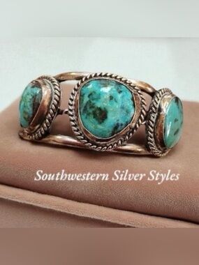Vintage Southwestern Artisan Handmade Turquoise Sterling Silver Cuff Bracelet